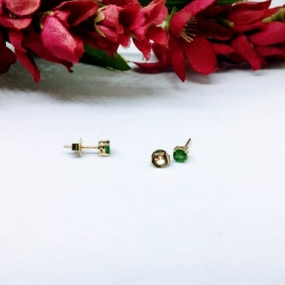 14k Gold Stud & Emerald Earrings